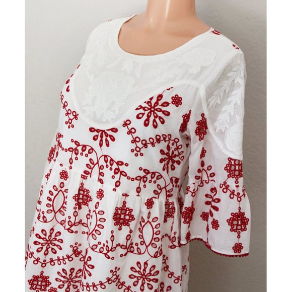 White Red Eyelet Embroidery 100% Cotton Cute Dress - Picture 2 of 10